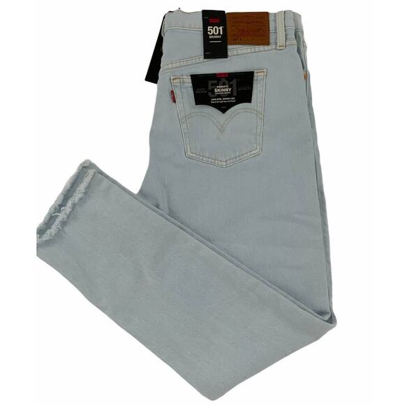 Levis Womens 501 Plus Size 16 High Rise Skinny Jeans Light Wash Blue Raw Hem New - Picture 1 of 11